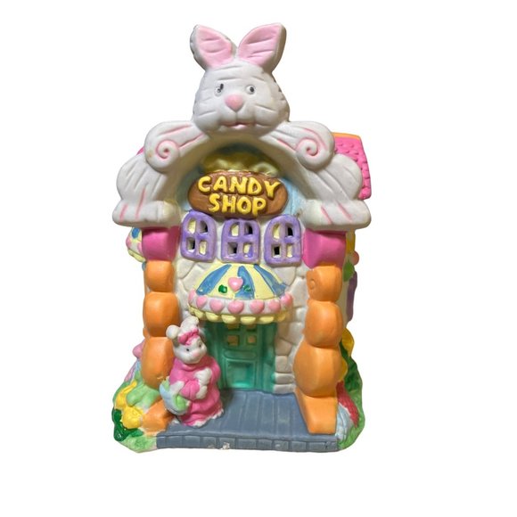 Easter Bunny Rabbit Village Candy Shop Ceramic Decor - Picture 1 of 8